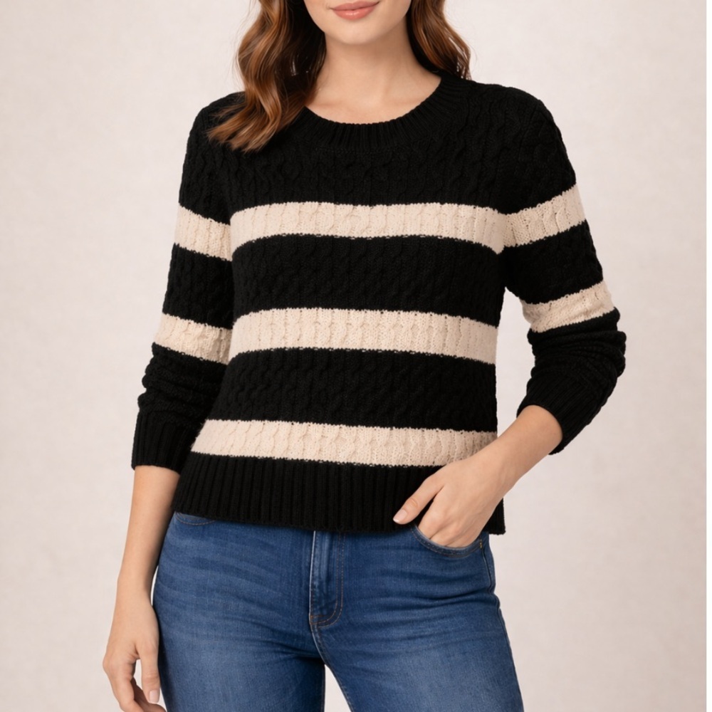 J. Crew Y2K Black & Cream Merino Wool Sweater NEW